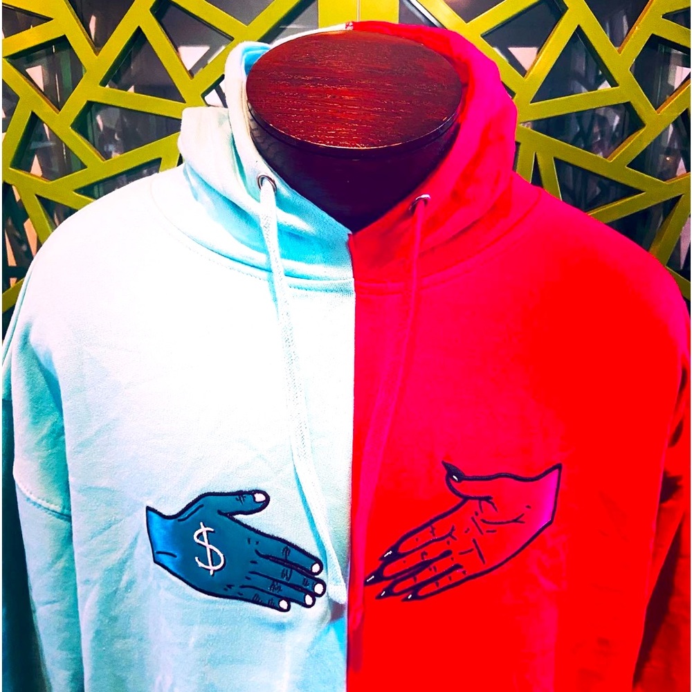 Unxpectd “Deal with the Devil” Two-tone Red/Teal Hoodie Sweatshirt - NEW
